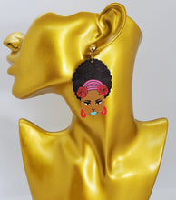 Load image into Gallery viewer, Acrylic Dangling Black Haired Black Beauty with Flower Head Band Earrings
