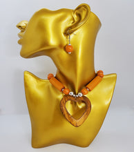 Load image into Gallery viewer, Acrylic Wooden Orange Heart with Silver Necklace and Earrings Set
