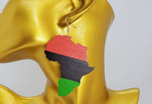 Load image into Gallery viewer, Dangling Acrylic African Continent Earrings - Red Black Green
